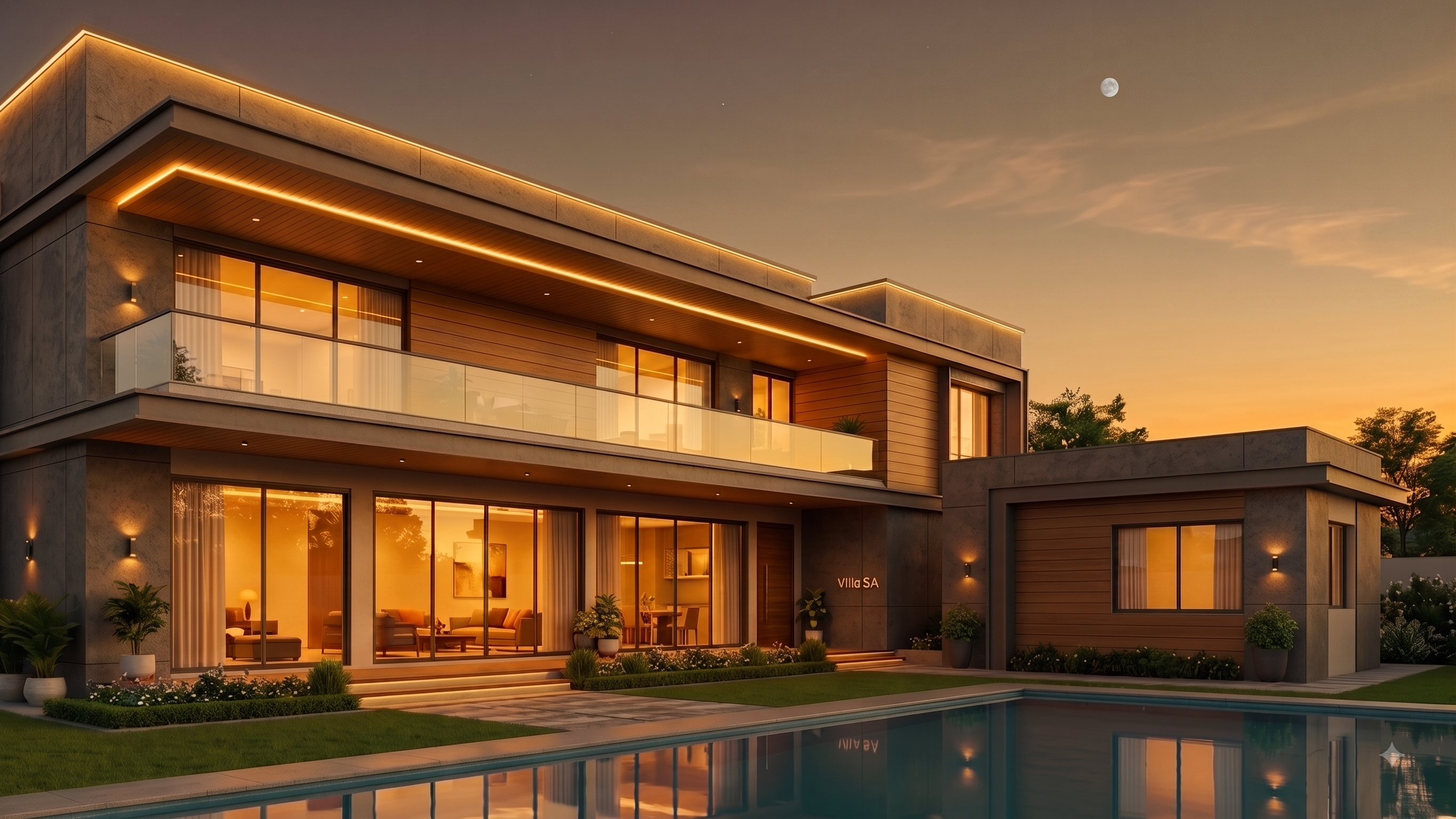 Modern luxury villa exterior with infinity pool, built by IVA Infrastructure Coimbatore